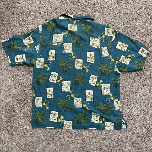 Bermuda Bay Shirt Mens Large Deep Sea Blue Caribbean Palm Tree Silk Tropical - Picture 6 of 10